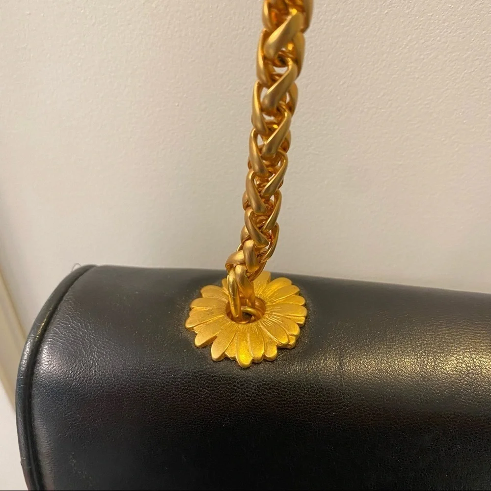 Escada Leather Black Crossbody Bag Gold Hardware Chain Daisy Clasp